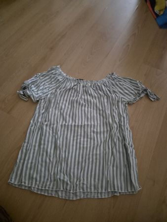 TODAY gestreiftes Oberteil Off Shoulder Gr L Viskose grün