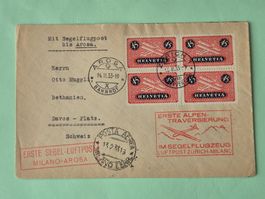 Segelflugpostbrief Milano-Arosa 1933 1. Alpentraversierung