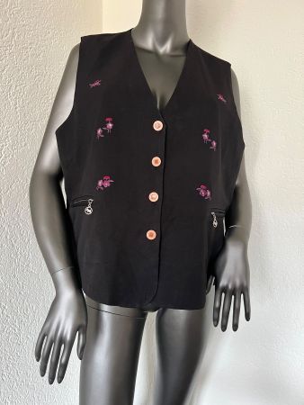 Damen Gilet Weste Jacke mit gestickten Blumen Gr L