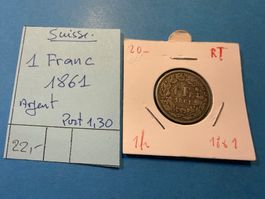 SUISSE : 1 FRANC 1861-  Bon état