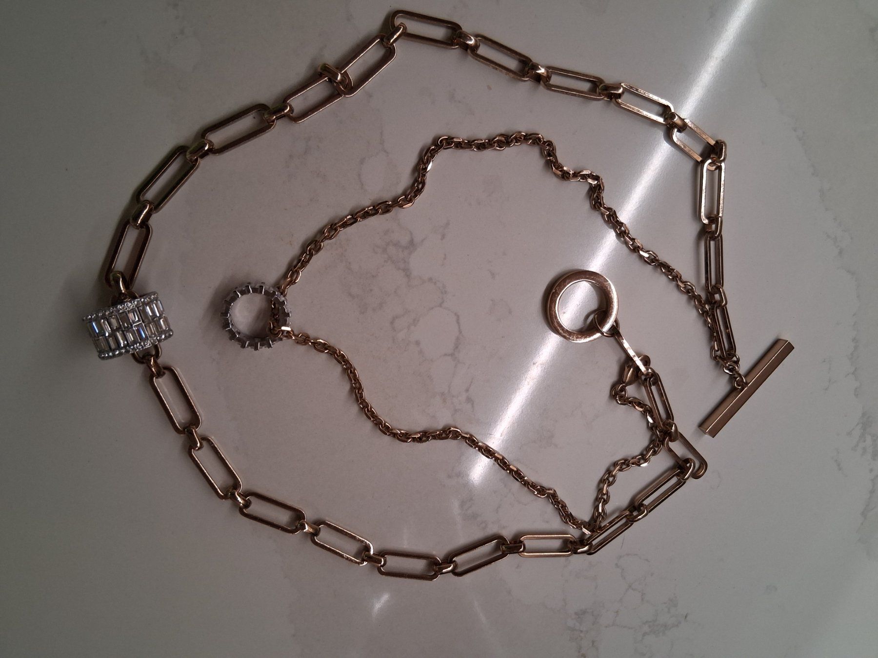 Max Mara Catenine: Collier WEEKEND MAX MARA Taranto, Double chaîne dorée,Strass – Nuovo (secondo la descrizione) da Corcelles-le-Jorat venduto da anggelaz 1