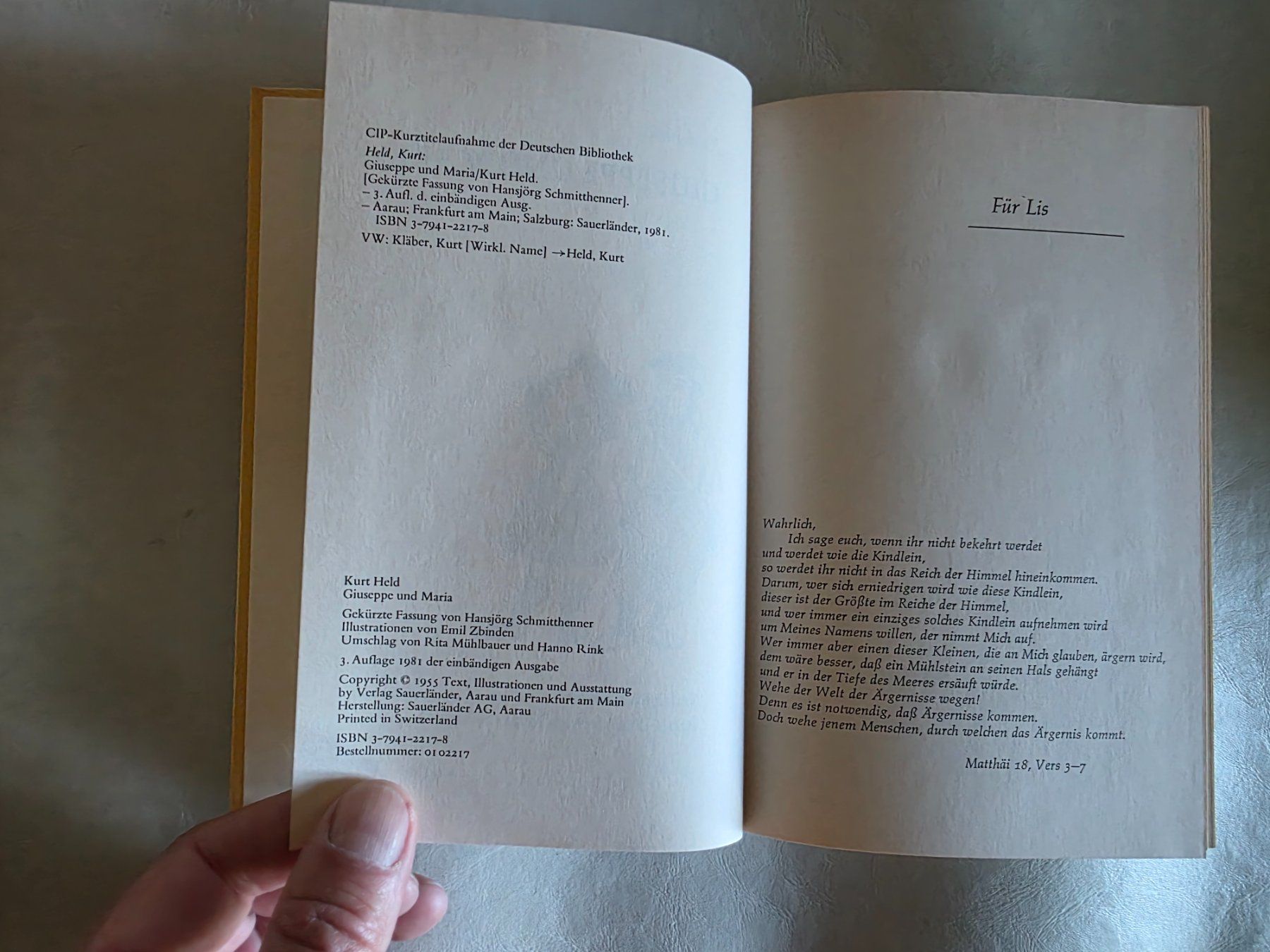 Bücher: Kurt Held - Giuseppe und Maria - 1981 Sauerländer Verlag – Gebraucht aus Walterswil BE von Lonitti 1