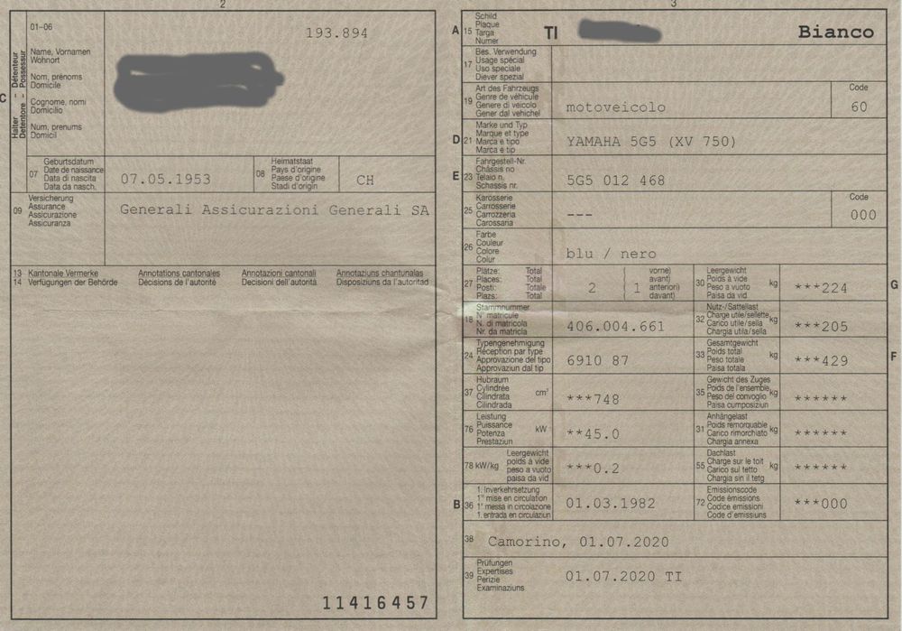 Oldtimer Yamaha 5G5 (XV 750 SE) Jahrgang 1982. 748ccm (Gebraucht) in