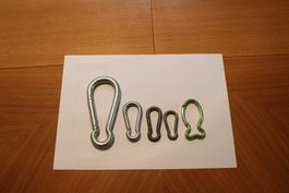 6 Karabinerhaken, verschiedene Grössen, neuwertig