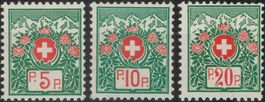 Portofreiheit 1927, Serie 11B-13B postfrisch **, 330.-