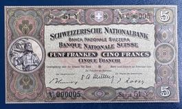 5 Franken Schweizerische Nationalbank 1951 Nr 000005
