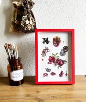 A4 Druck Print von Handgemalte Botanische Granatapfel Rahmen