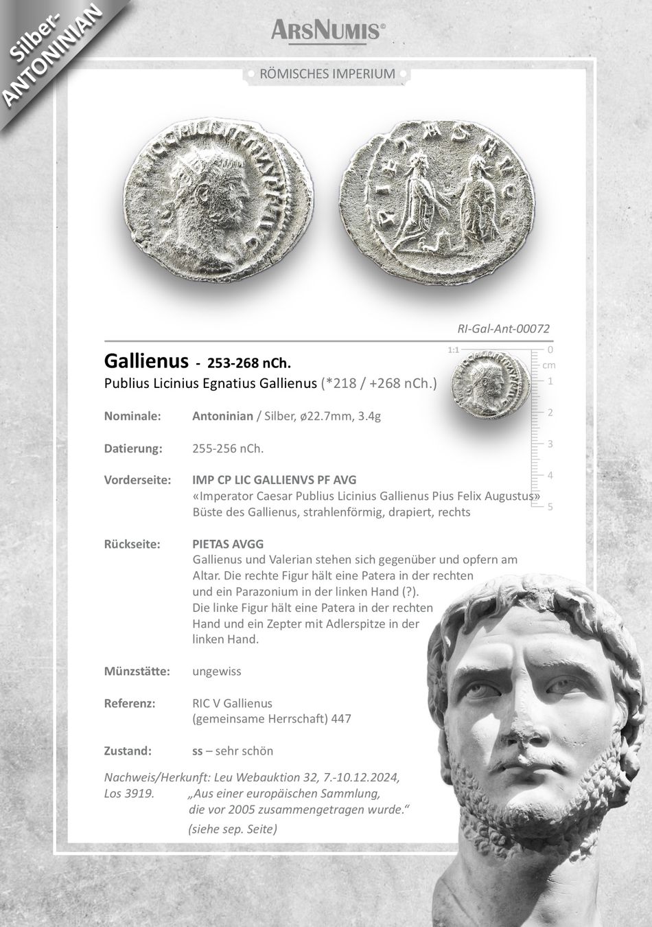 Toutes les monnaies: Antike römische Silbermünze / Gallienus / 255-256 nCh. – D'occasion à Oberwil b. Zug par ArsNumis 4