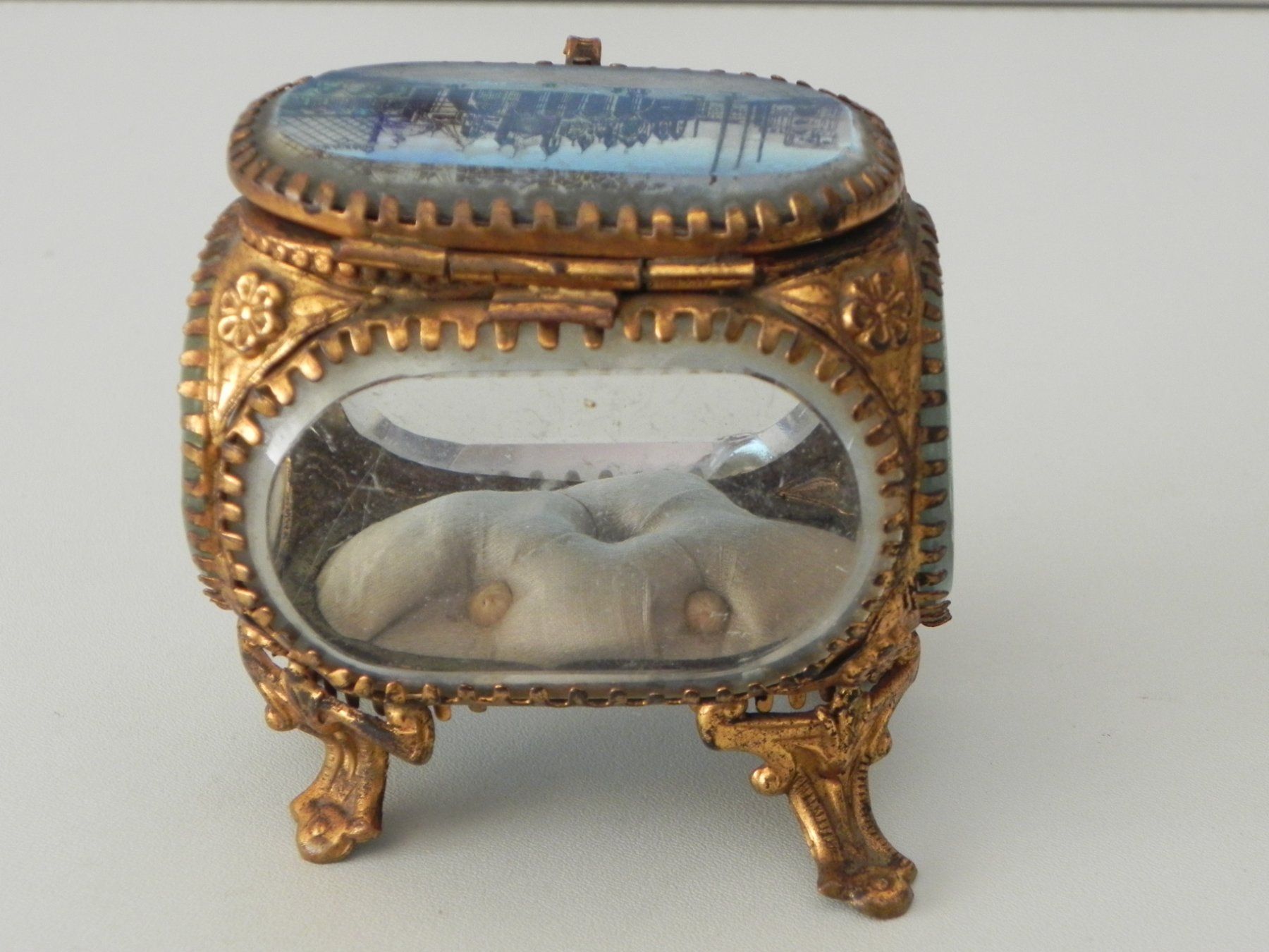 Barattoli: Antike Schmuckdose/Schmuckschatulle Messing / Glas – Usato da Minusio venduto da Lory64