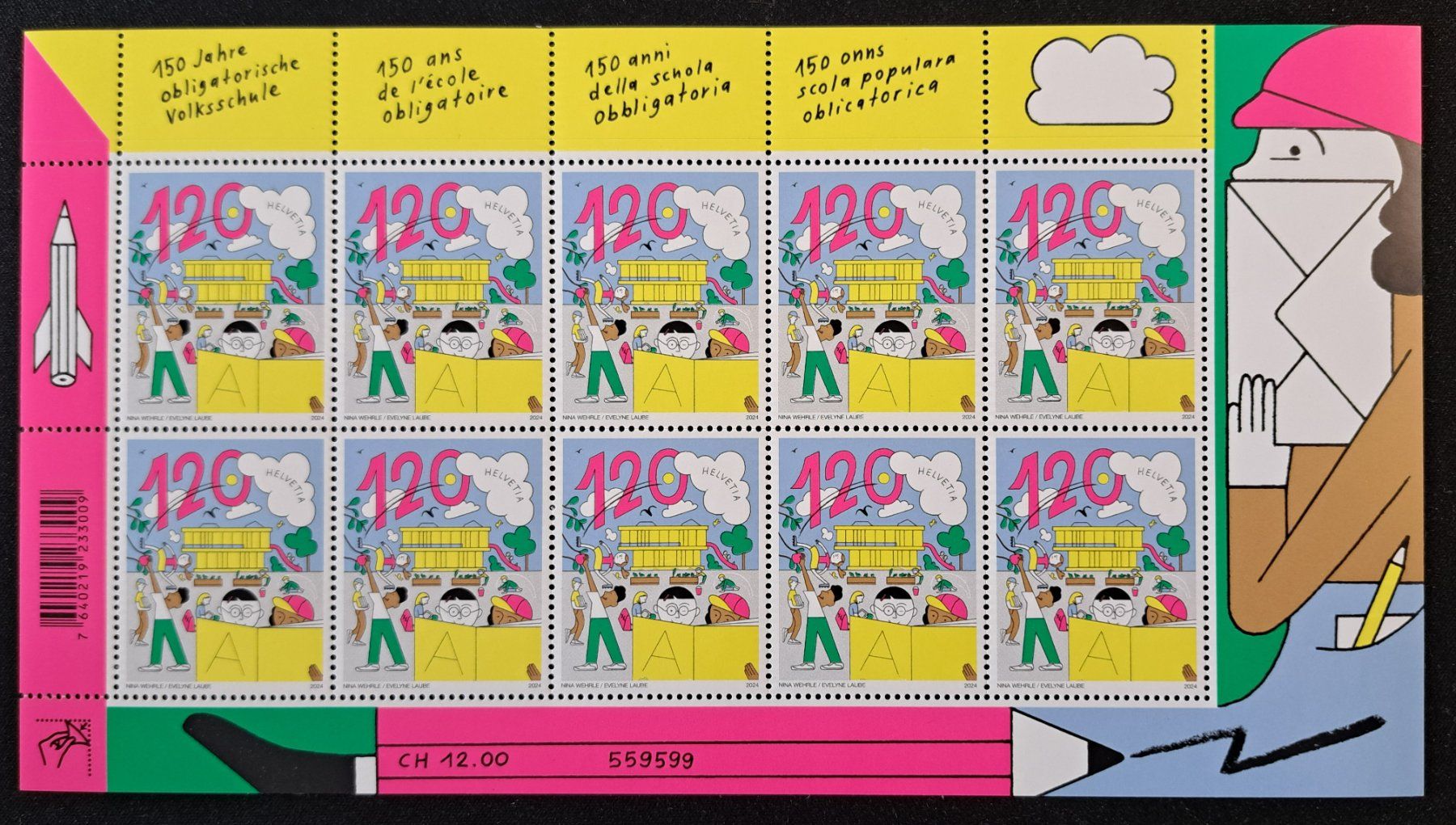 Alle Briefmarken: Kleinbogen 150 Jahre Volksschule 2024 postfrisch – Gebraucht aus Unterägeri von PhilatelieStudiger