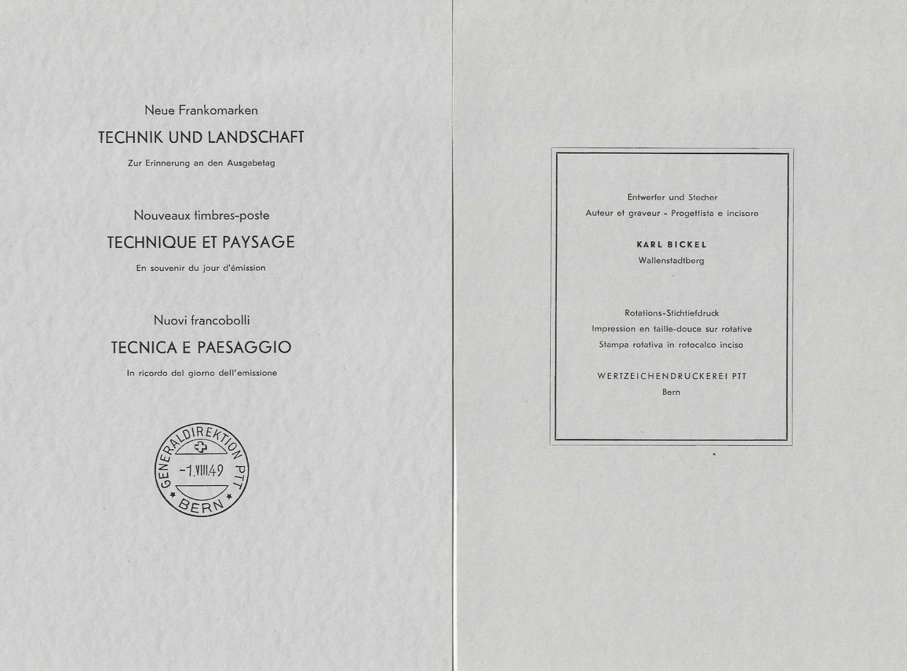 Tutti i francobolli: SATZ TECHNIK + LANDSCHAFT 1949 VIERERBLOCK ET ORTSSTEMPEL – Usato da Schlossrued venduto da Aronliam 2