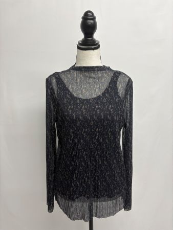 YAYA Langarmshirt mit Muster M transparent blau beige Bluse