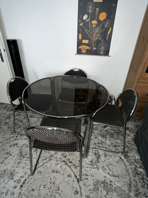 GOLDFAN Esstisch Set 4-tlg - Runder Glastisch Mit Samtstühlen, Grün/schwarz