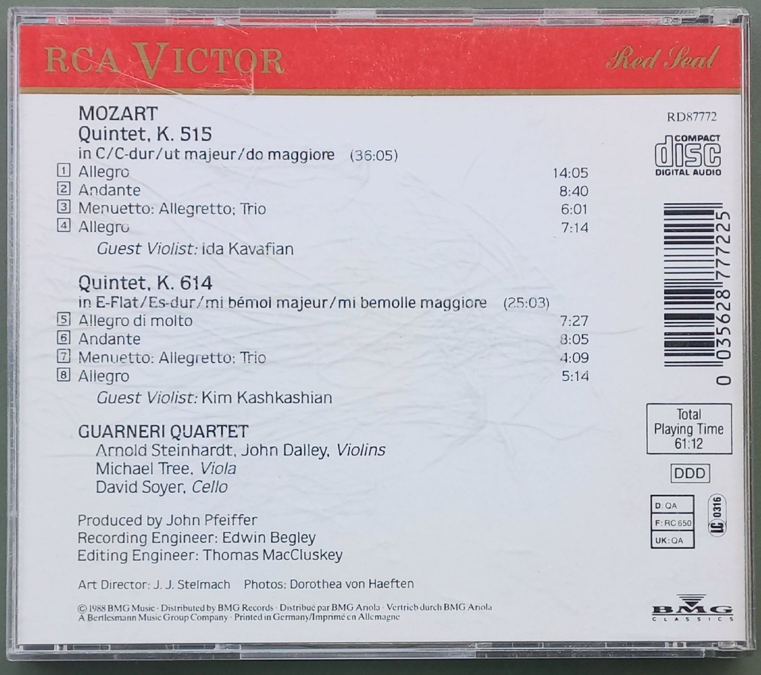 CD: CD - Mozart - Viola Quintette - Guarnieri Quartett – Usato da Niederuzwil venduto da lubimaja 2