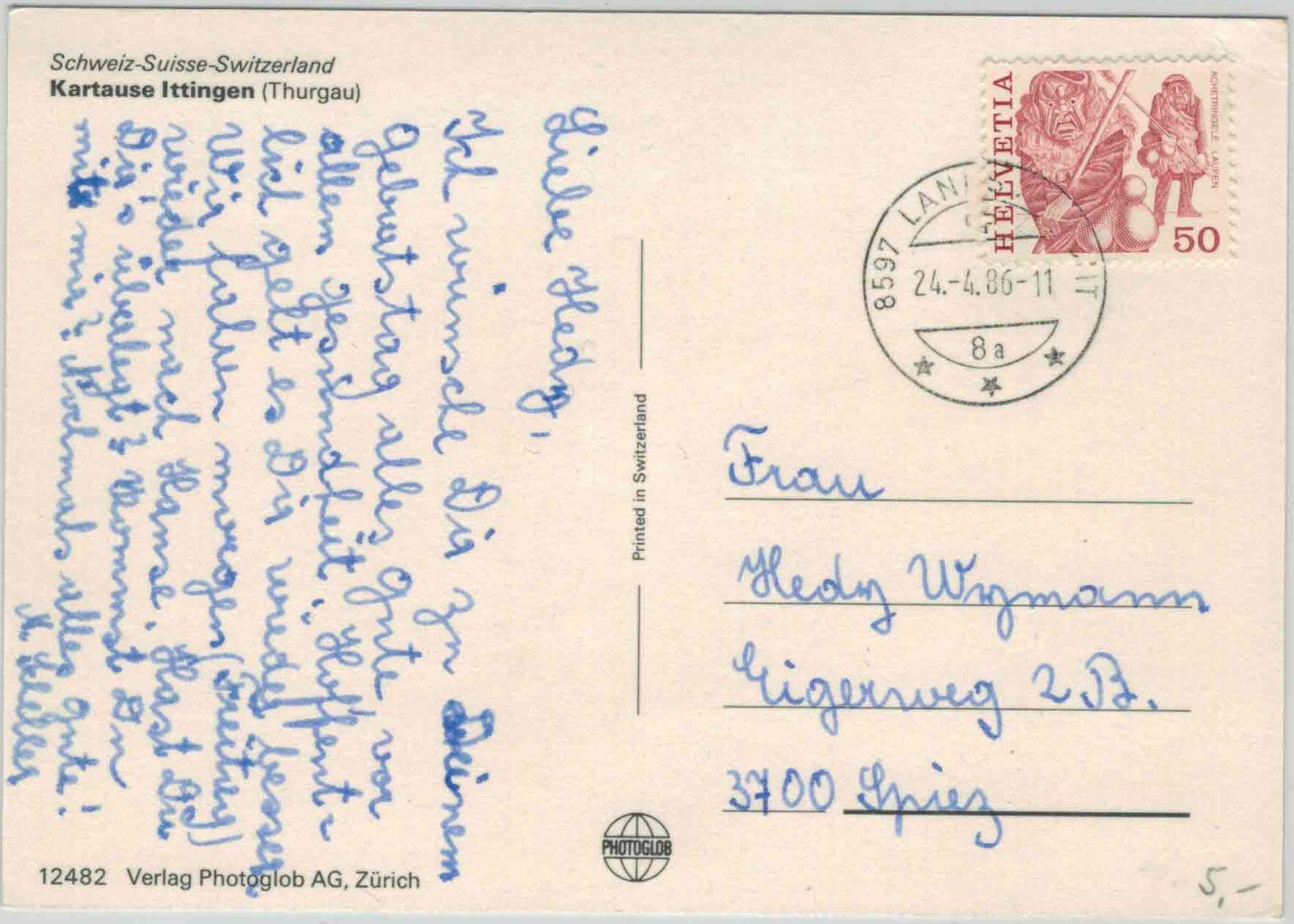 Cartoline postali: TG 210 Kartause ITTIGEN 1986 GF – Usato da Fribourg venduto da philafri 1