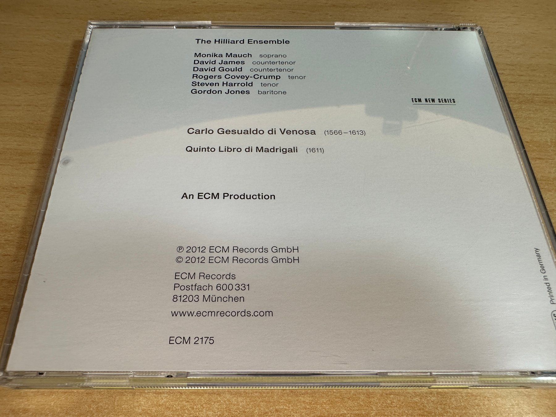 CD: X2 Gesualdo The Hilliard Ensemble Quinto Libro Di Madrigali – Usato da Rikon im Tösstal venduto da Alpenmutz 1