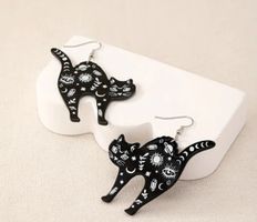 Ohrringe schwarze Katze  mit Mond ( Acryl)