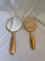 Handspiegel und Haarbürste Set Goldton