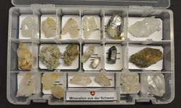 Sammelbox mit 21 Mineralien aus der Schweiz