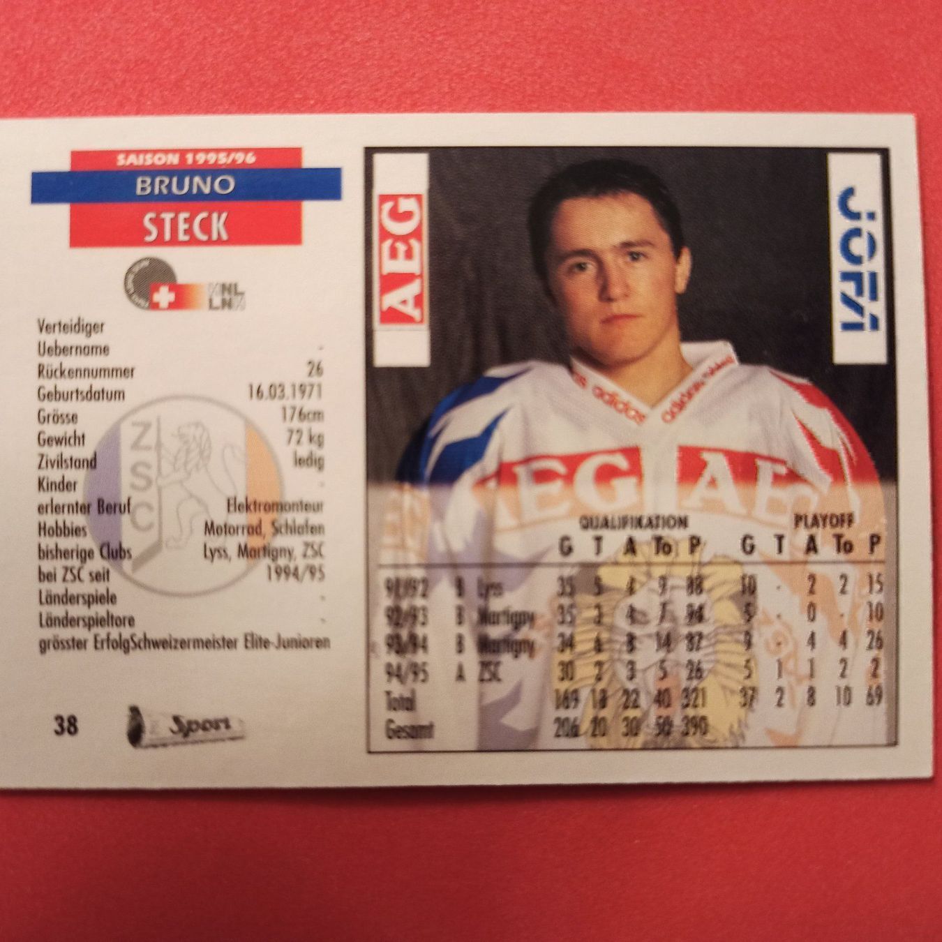Carte collezionabili: Bruno Steck - ZSC Card -1995/96 – Usato da Dübendorf venduto da kb86_MOVIE 1