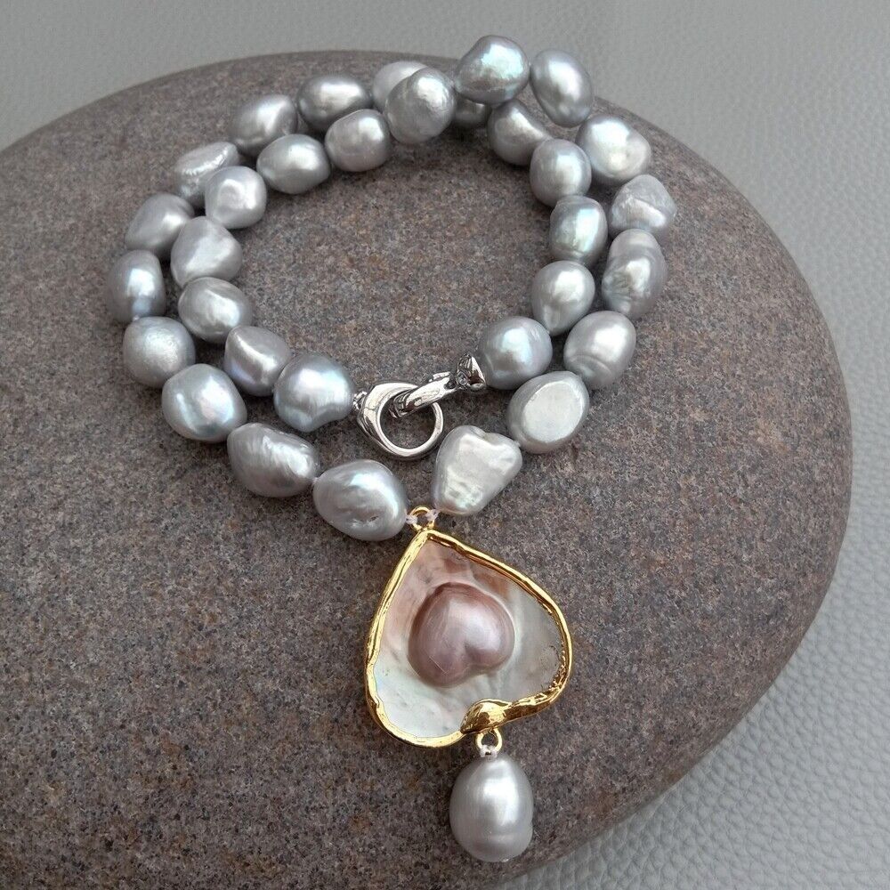 Catenine: Herz Grau Perlen Halskette Collier Perle Perlenkette Echt 1c – Nuovo (secondo la descrizione) da Prilly venduto da ilyria73 2