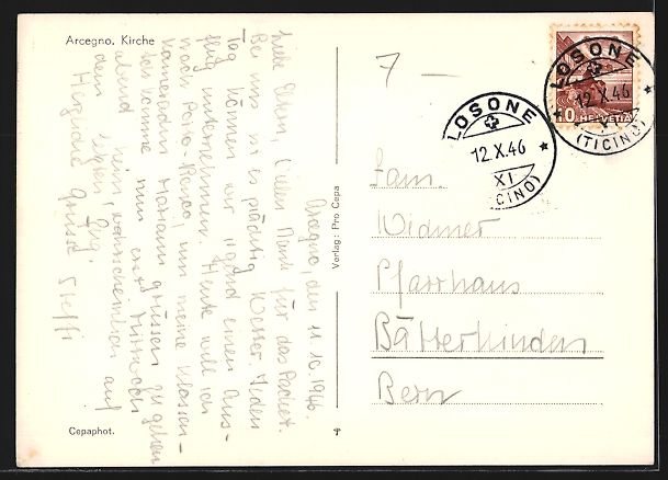 Cartes postales: AK Arcegno, Kirche, 1946 – D'occasion à Berlin par bartko-reher 1