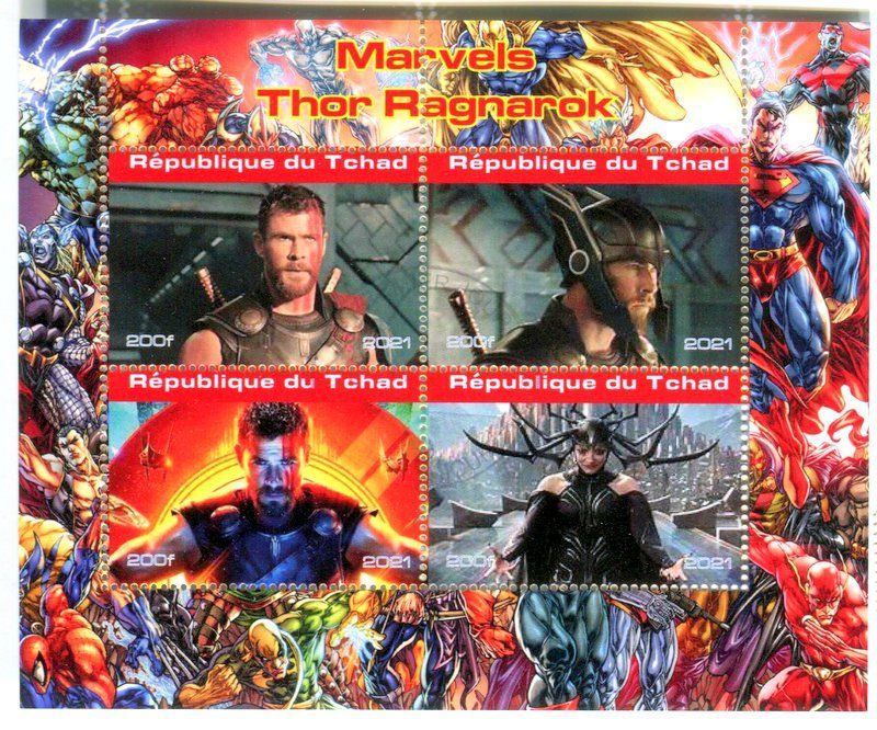 Alle Briefmarken: Block "Thor: Ragnarok". Tschad. – Neu und originalverpackt aus Basel von Butsch5