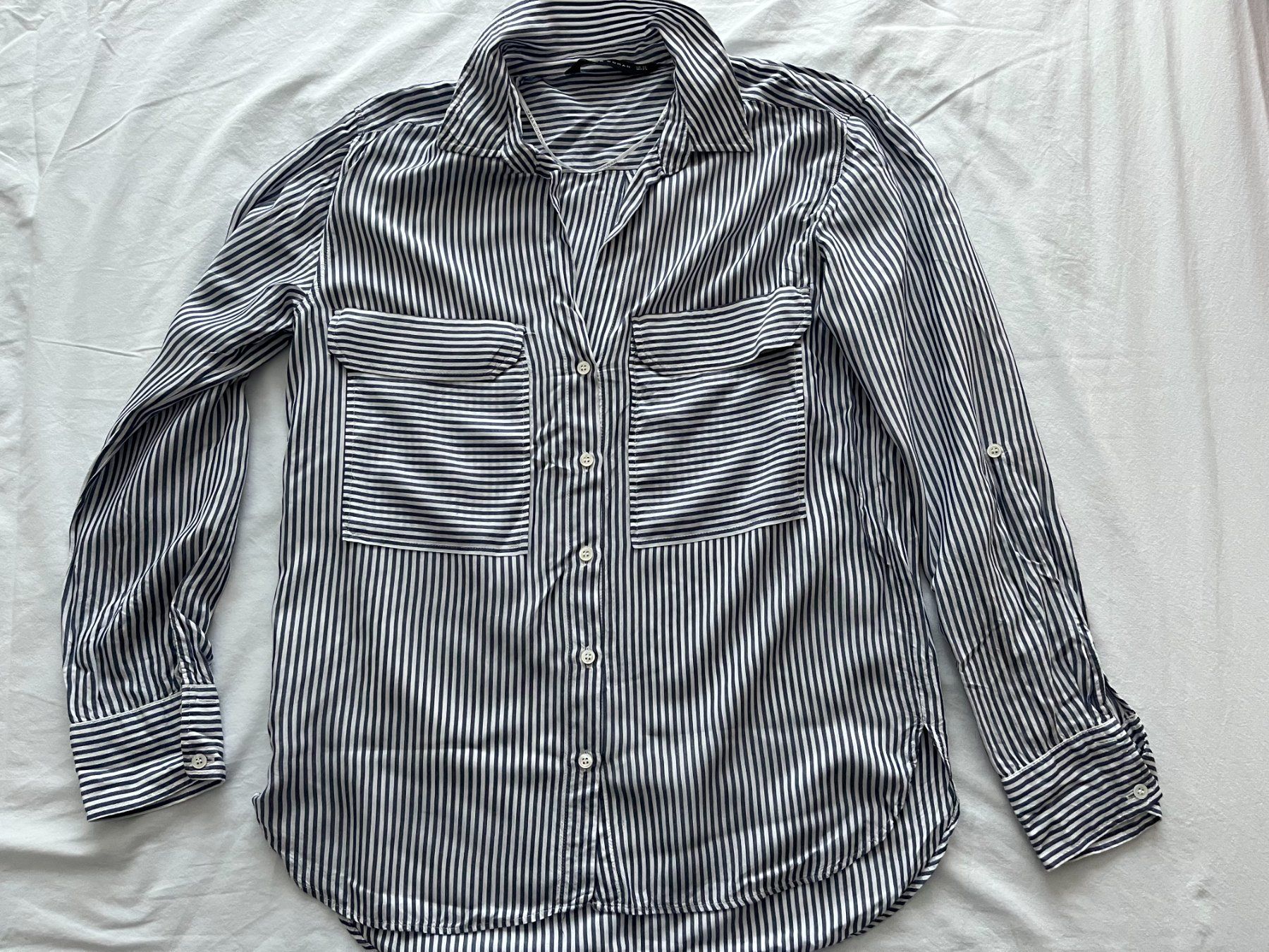 Zara Camicette: Damen Bluse lang oder 3/4 lange Ärmel Zara Farbe blau/weiss – Usato da Jona venduto da Flexer02