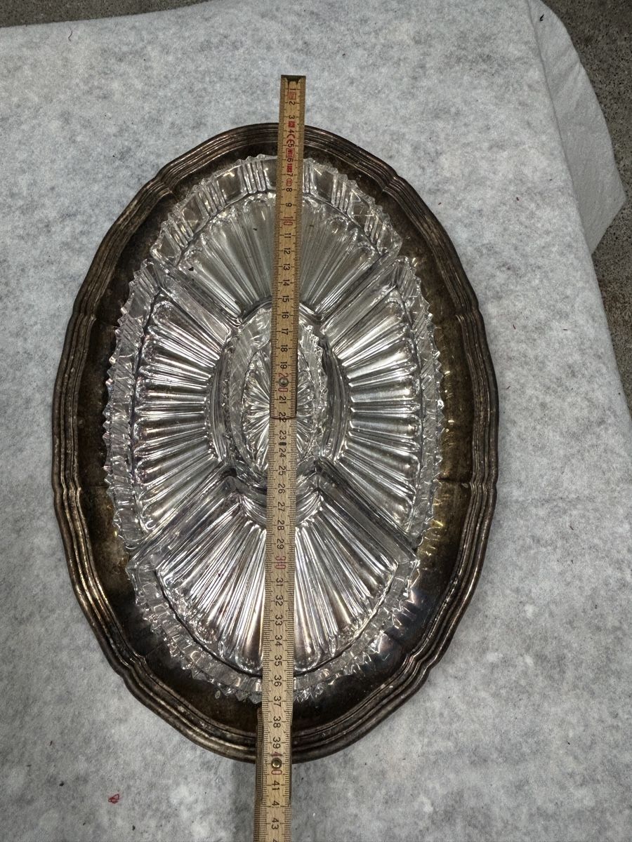 Piatti di portata: Silber Servierteller mit Glaseinsatz, gebraucht – Usato da Kehrsiten venduto da fot_55m5 1