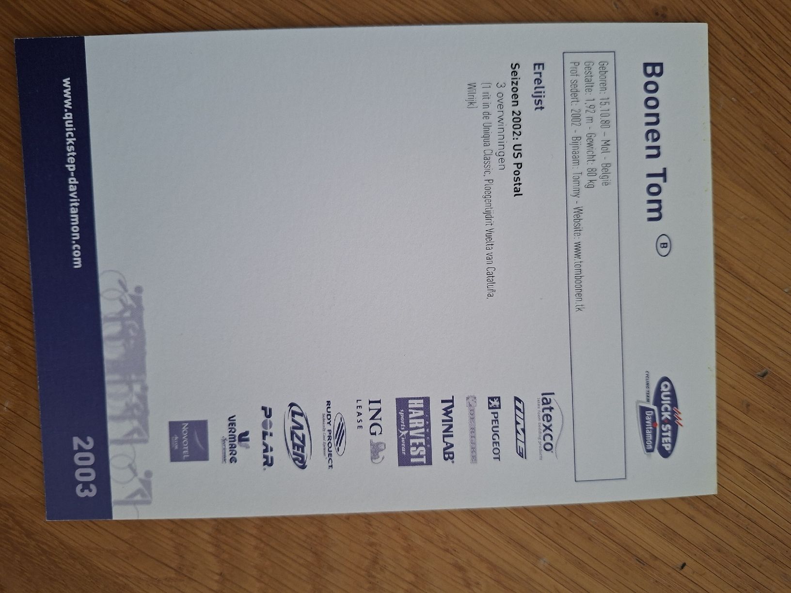 Autographes: Tom Boonen Autogrammkarte  – D'occasion à Thun par wuschu 1