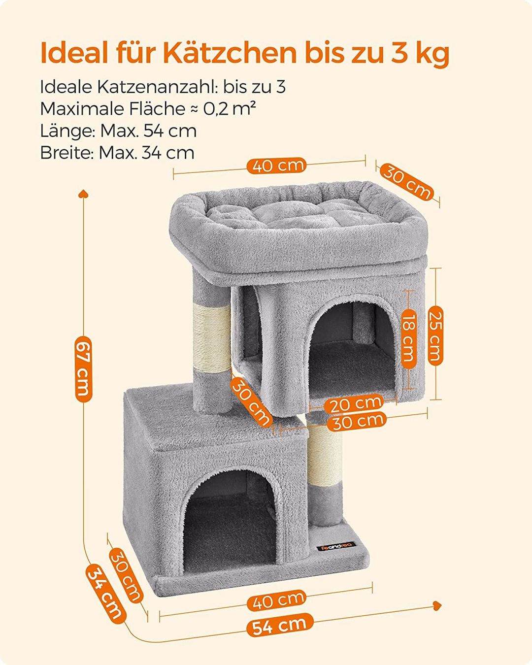 Tiragraffi: Kratzbaum Kletterbaum Katzenbaum 67cm, Katzenhaus hellgrau – Nuovo e nell'imballaggio originale da Zürich venduto da MueDes 4