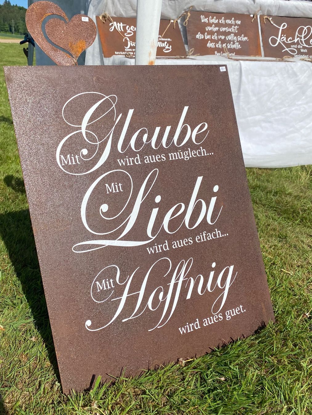Schilder: Edelrost Schild „Mit Hoffnig wird aues guet“ – Neu und originalverpackt aus Obergerlafingen von Schilu-2017