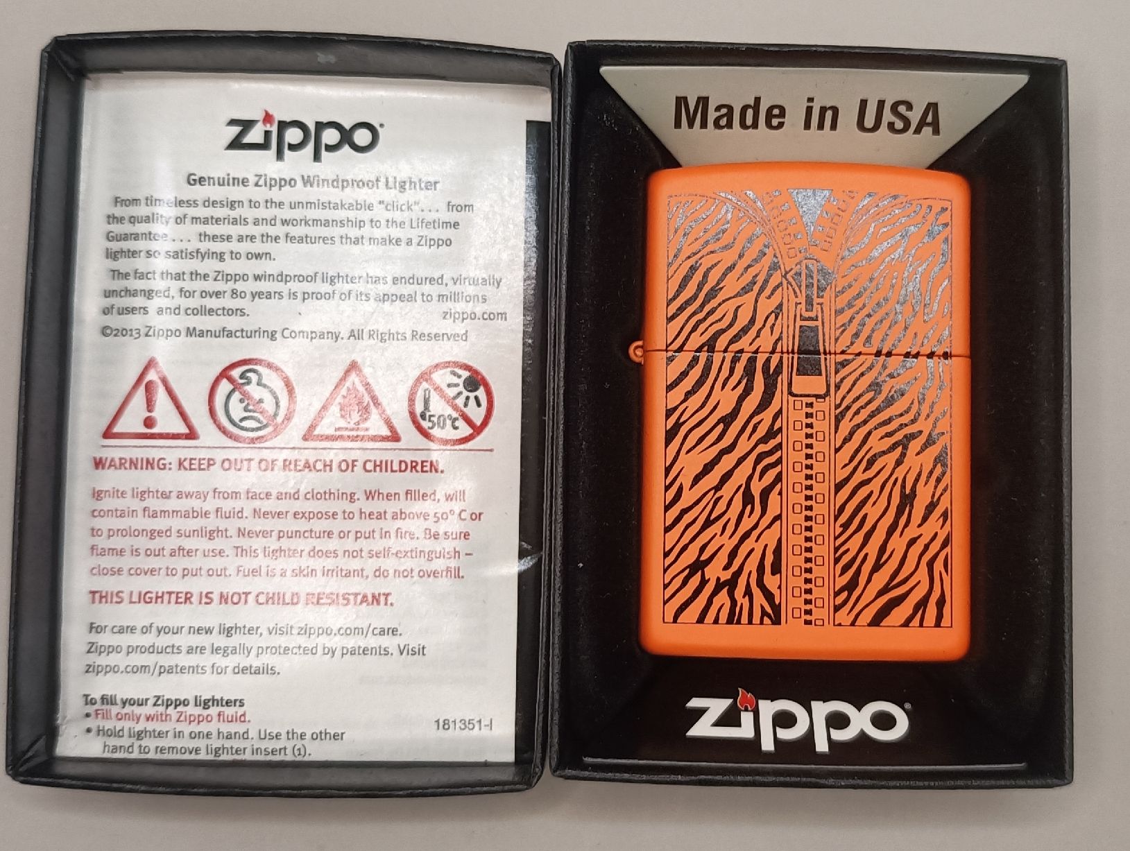 Zippo Accendini: Zippo orange tiger mat box NEW  – Nuovo e nell'imballaggio originale da Pampigny venduto da Calypso06 1