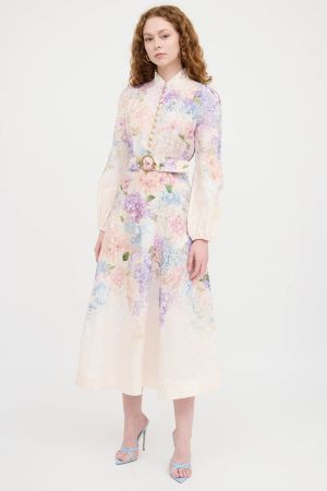 Elegant Floral Midi Dress [100%Linen]