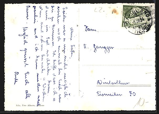 Cartoline postali: AK Cavigliano, Panorama mit Kirche, 1954 – Usato da Berlin venduto da bartko-reher 1