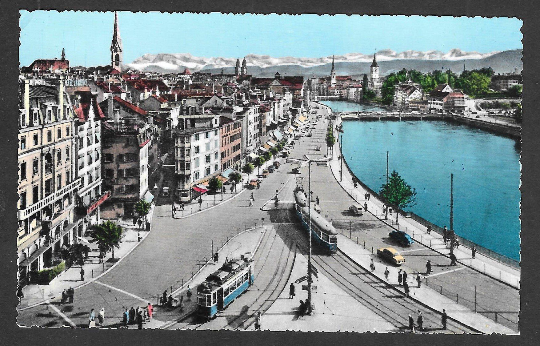 Cartoline postali: Zürich Limmatquai mit diversen Trams – Usato da Olten venduto da clotaldi