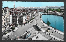 Zürich Limmatquai mit diversen Trams