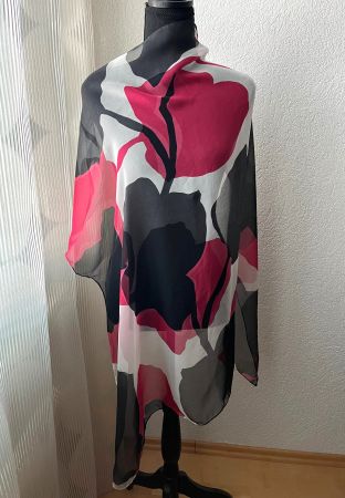 Seidenschal Tuch Pink Weiss Schwarz Muster Print