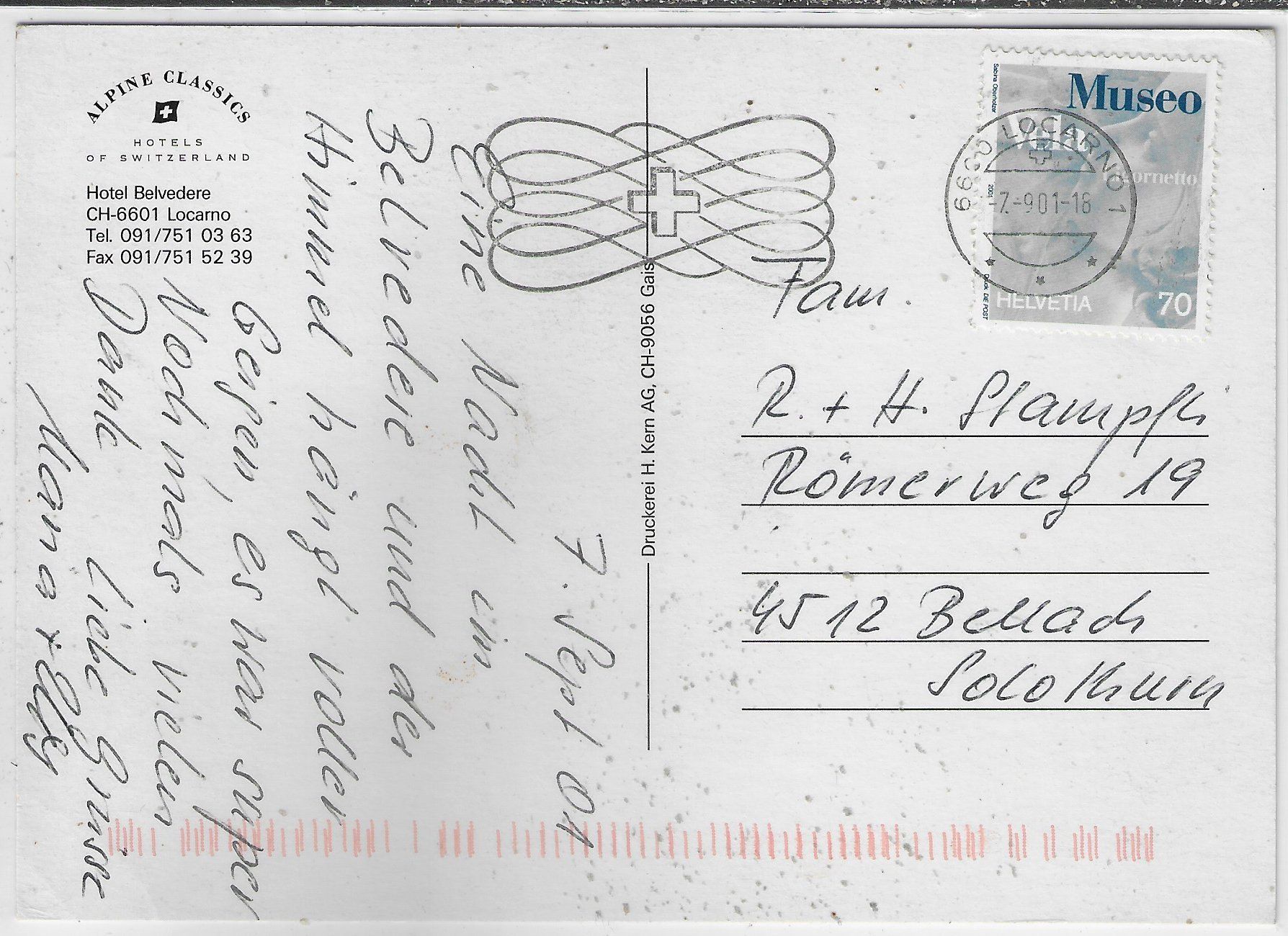 Cartes postales: Belvedere Hotel - Locarno – D'occasion à Ettingen par Kartenplanet 1