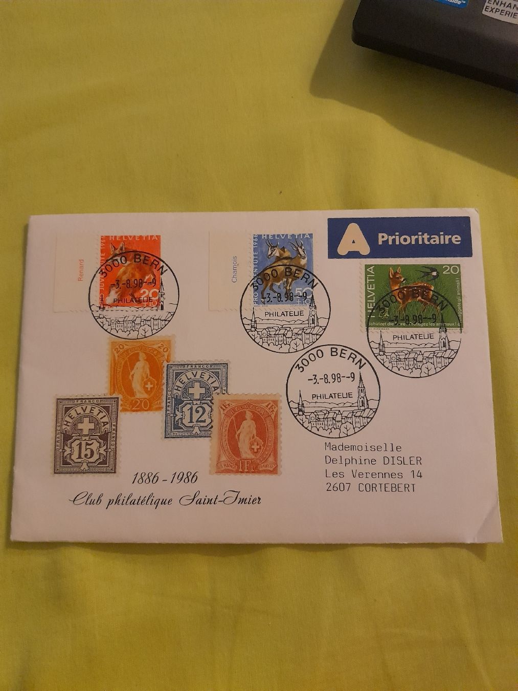 Alle Briefmarken: Enveloppe philatélique commémorative - Saint-Imier 55 – Gebraucht aus Marly von globetrotter1723