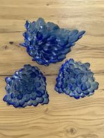3tlg. Vintage Glasschalen Set Kobaltblau Trauben Design