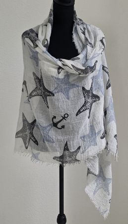 Schal /Tuch mit Seestern und Anker Motiv  Baumwolle