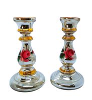 2x bougeoir verre mercurisé Bauernsilber Kerzenstände 19 cm