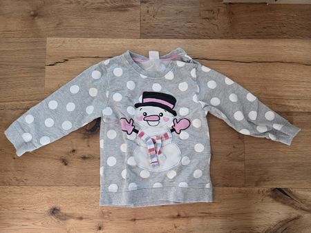 Pullover Grösse 98, Smile grau mit Schneemann, Punkte,Schnee