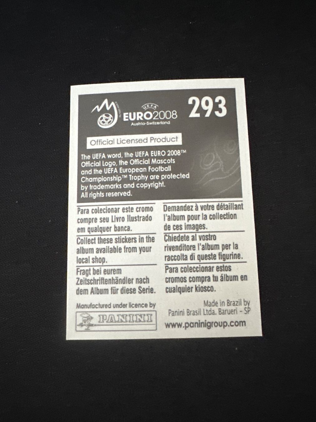 Panini Carte collezionabili: Panini UEFA EM 2008 Sticker - Nr. 293 – Usato da Sulz AG venduto da DealWerk 1