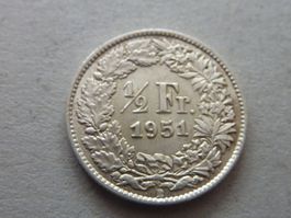 1/2 Fr.  1951  -  vorzüglich ++  -   ungereinigt  -