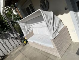 Lounge Sofa Rattan mit Sonnendach hellgrau gebraucht