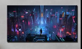 Neon-Stadtbild Leinwanddruck, modernes Wandbild, Kunstwerk