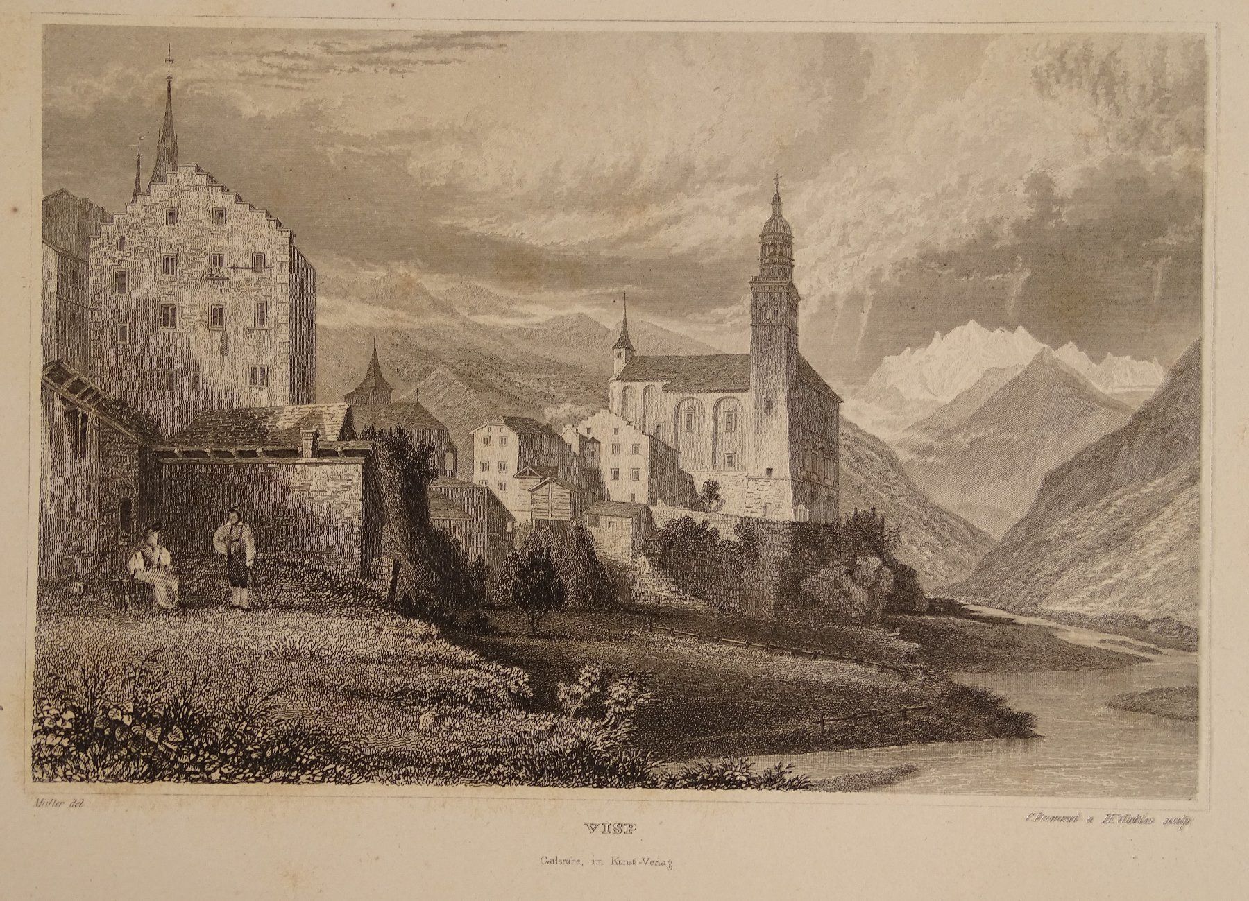 Incisioni: VISP, VIÈGE, STAHLSTICH 1838 – Usato da Grüningen venduto da Kartensammler