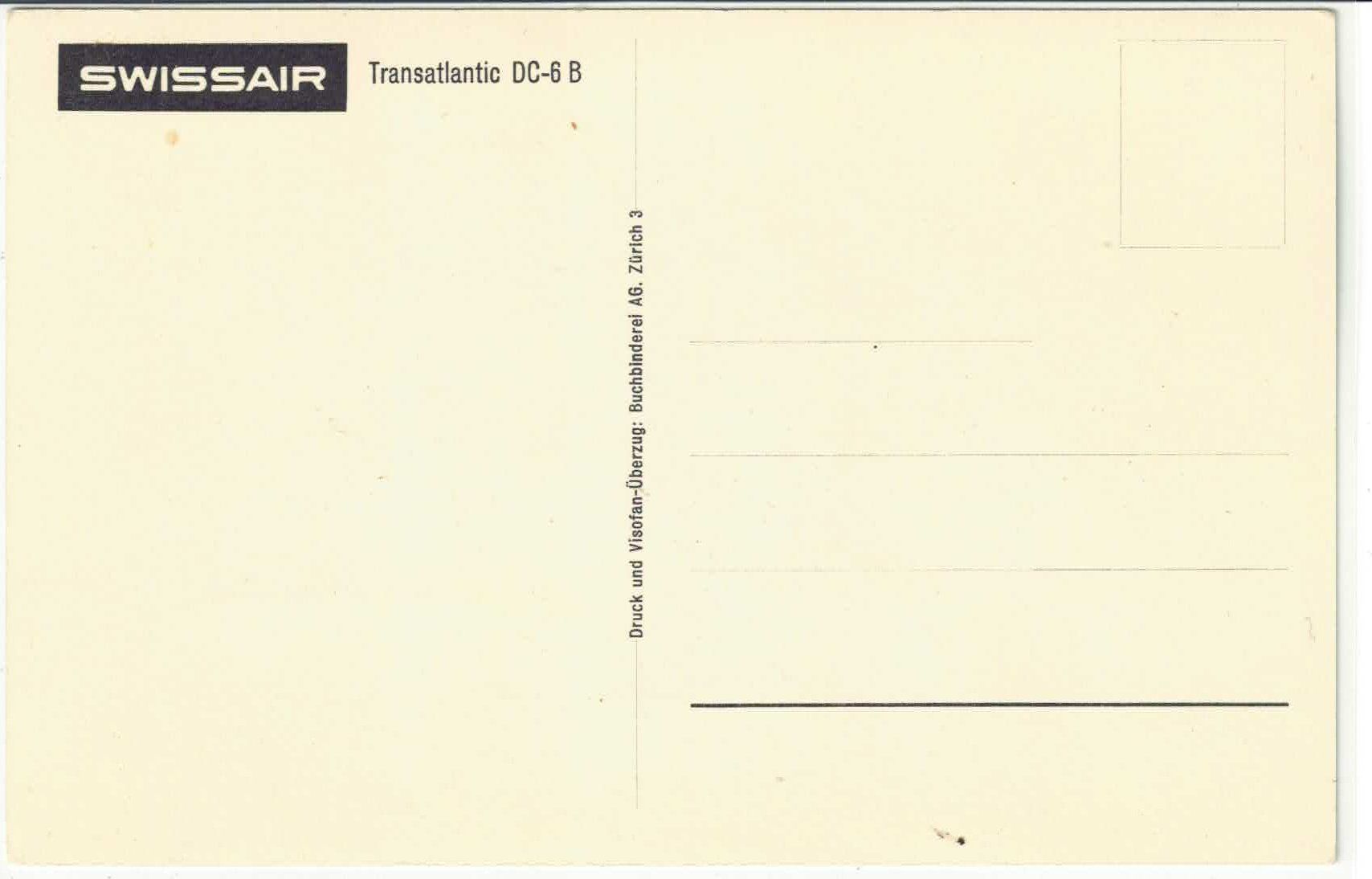 Cartoline postali: Swissair - Transatlantic DC-6 B – Usato da Ettingen venduto da Kartenplanet 1